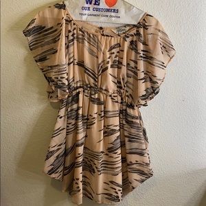 Pink mini dress with grey and black stripes